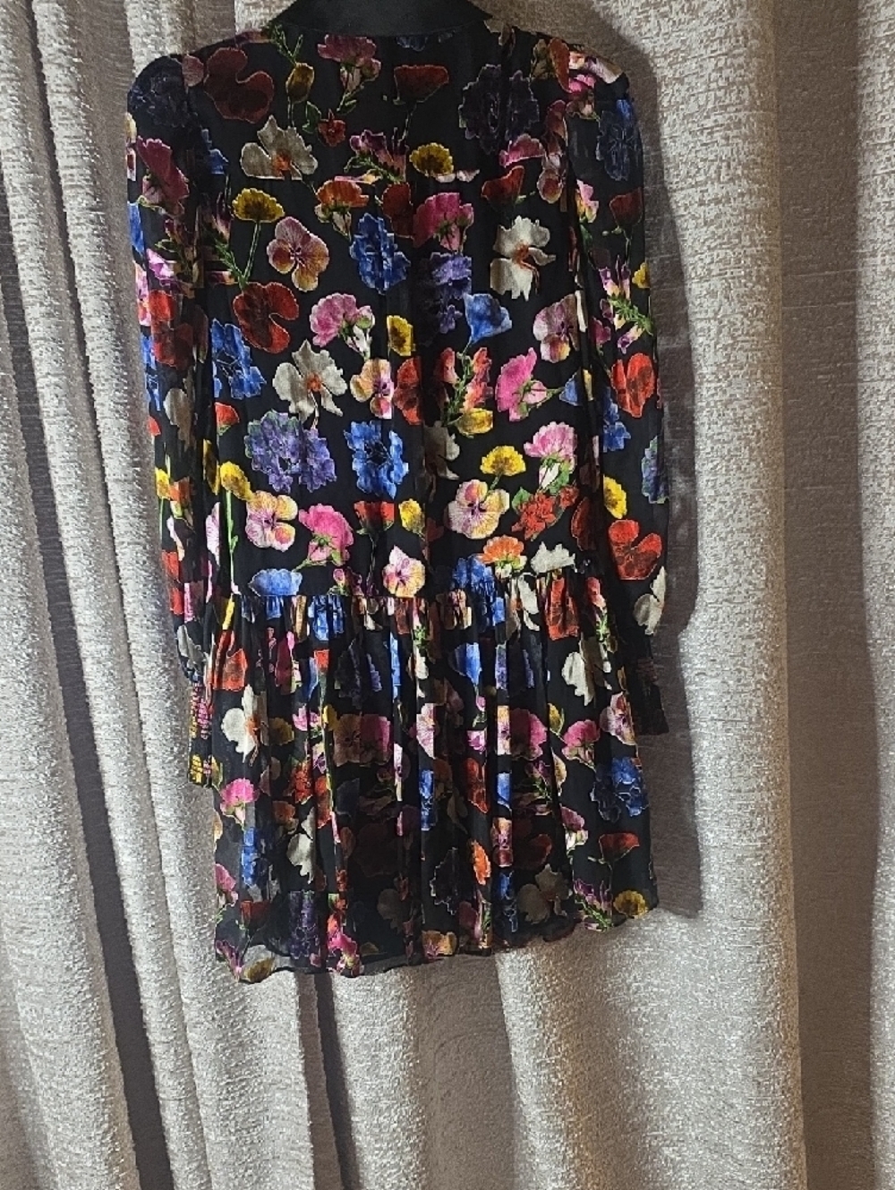 Alice + Olivia Black Floral Mini Dress with Multicolor Blooms - Picture 8 of 9